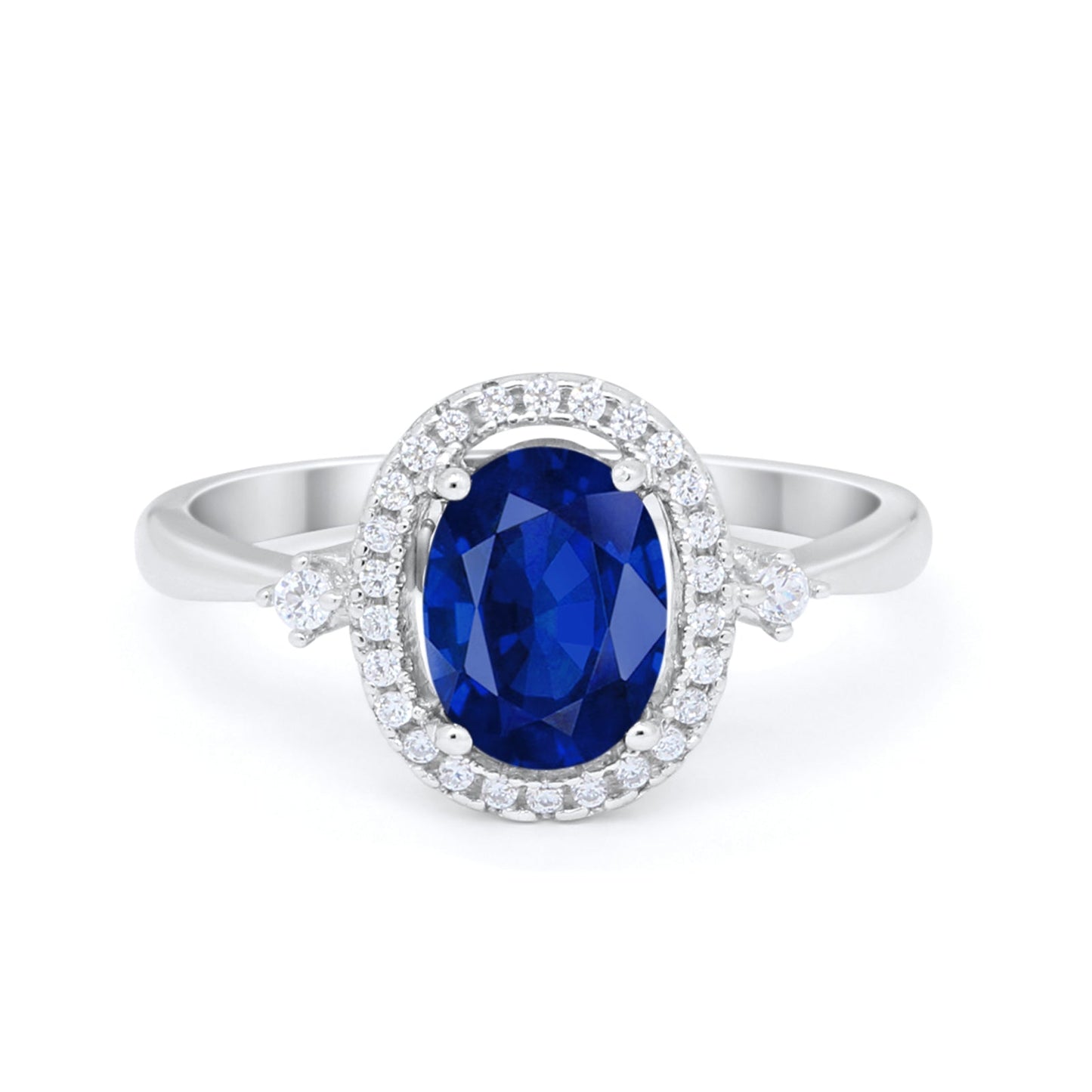 Art Deco Engagement Ring Halo Oval Simulated Blue Sapphire CZ