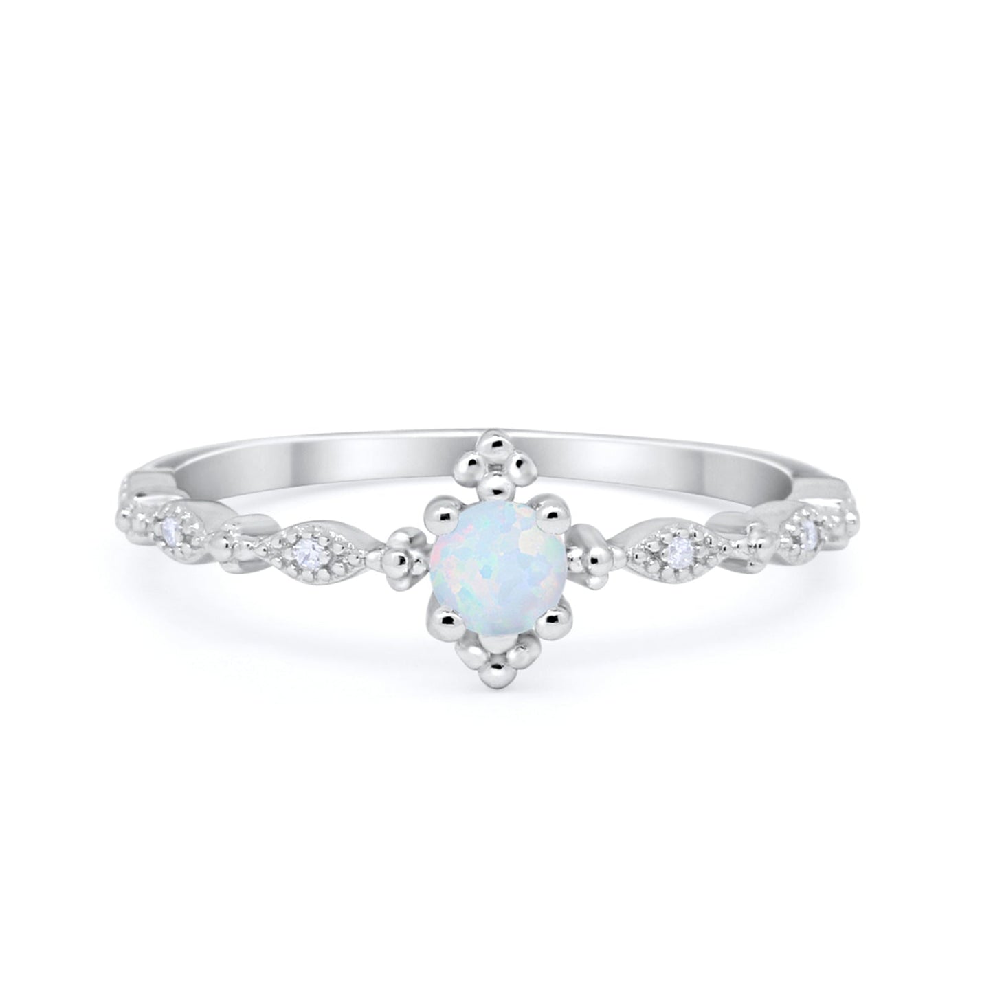 Petite Dainty Ring Round Lab Created White Opal