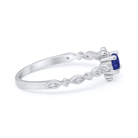 Petite Dainty Ring Round Simulated Blue Sapphire CZ