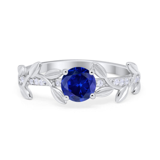 Floral Wedding Bridal Ring Simulated Blue Sapphire CZ