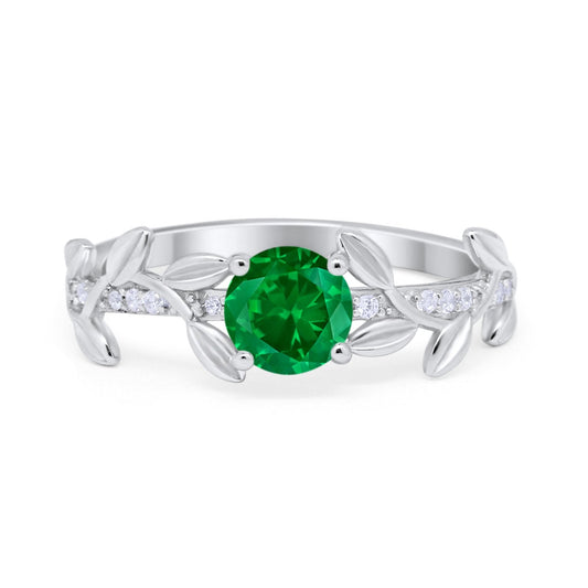 Floral Wedding Bridal Ring Simulated Green Emerald CZ