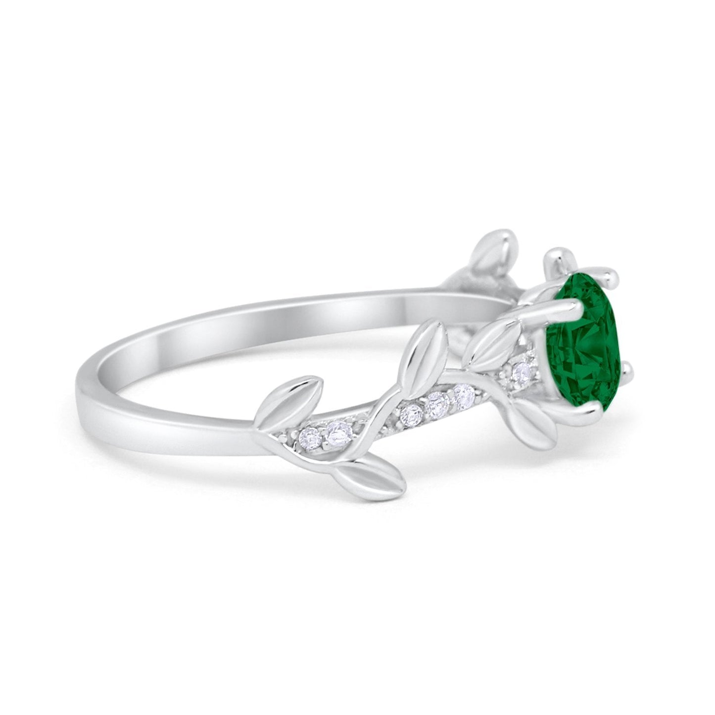 Floral Wedding Bridal Ring Simulated Green Emerald CZ