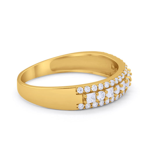 Art Deco Half Eternity Yellow Tone, Simulated CZ Engagement Band Ring