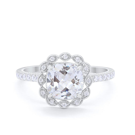 Halo Cushion Engagement Ring Simulated Cubic Zirconia