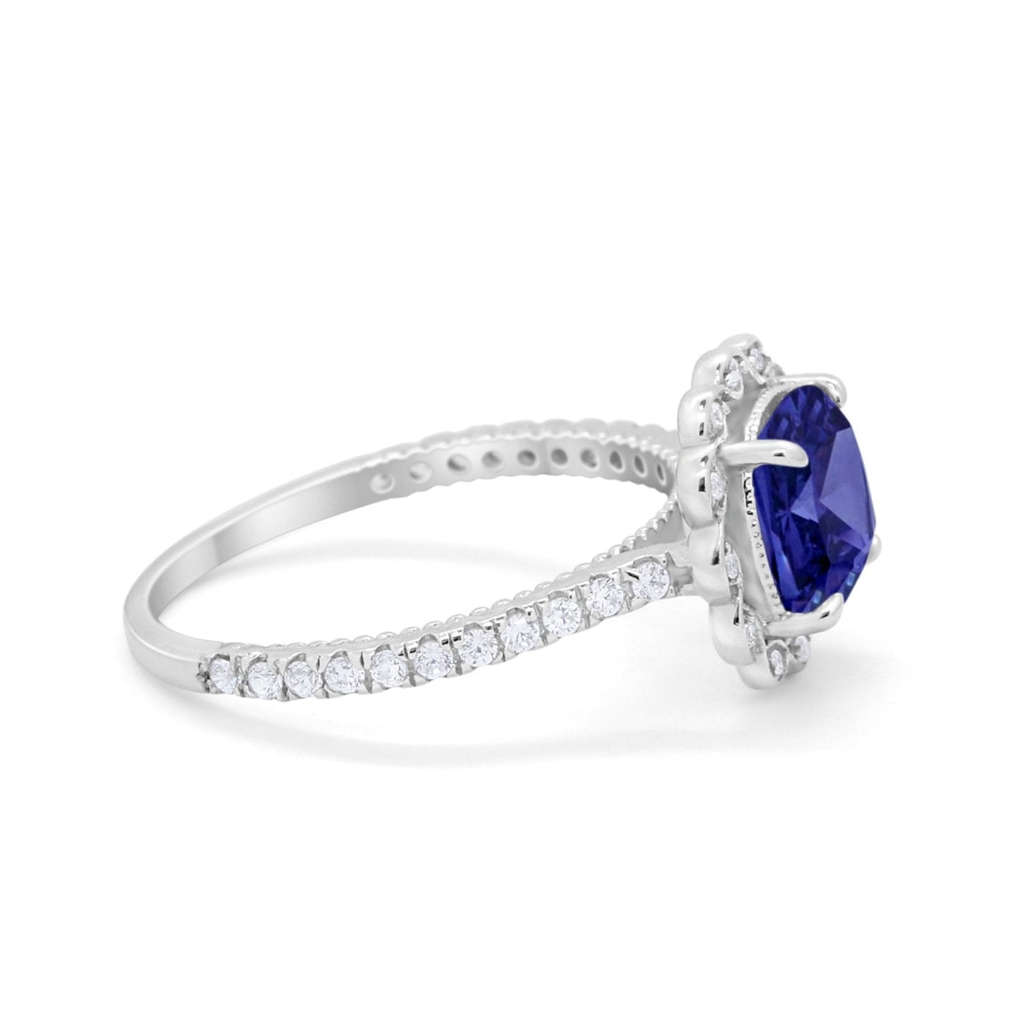 Halo Cushion Engagement Ring Simulated Blue Sapphire CZ