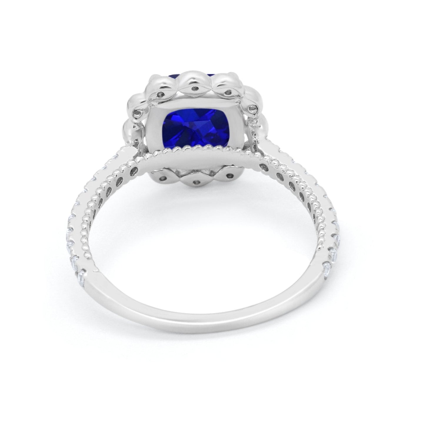 Halo Cushion Engagement Ring Simulated Blue Sapphire CZ