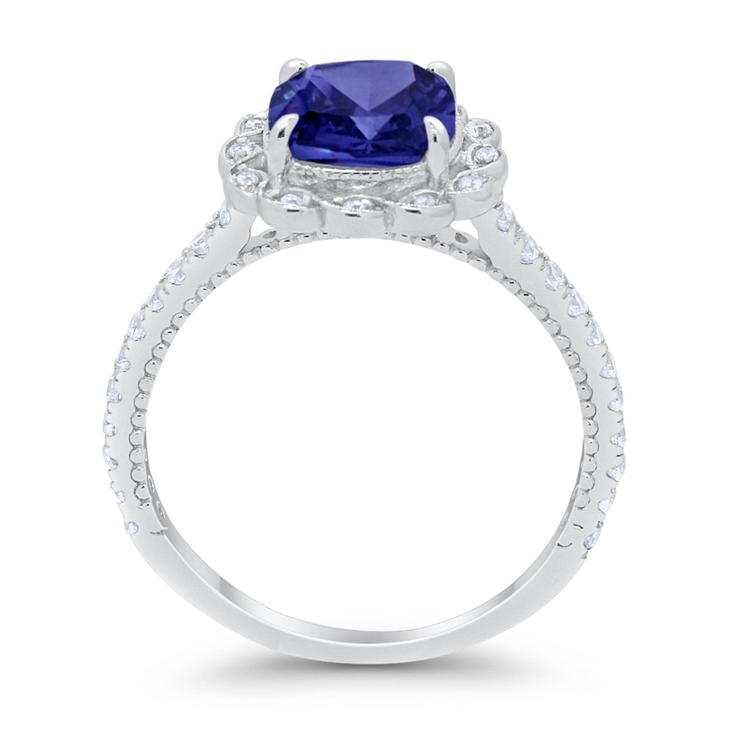 Halo Cushion Engagement Ring Simulated Blue Sapphire CZ