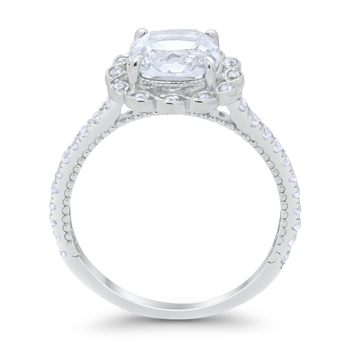 Halo Cushion Engagement Ring Simulated Cubic Zirconia