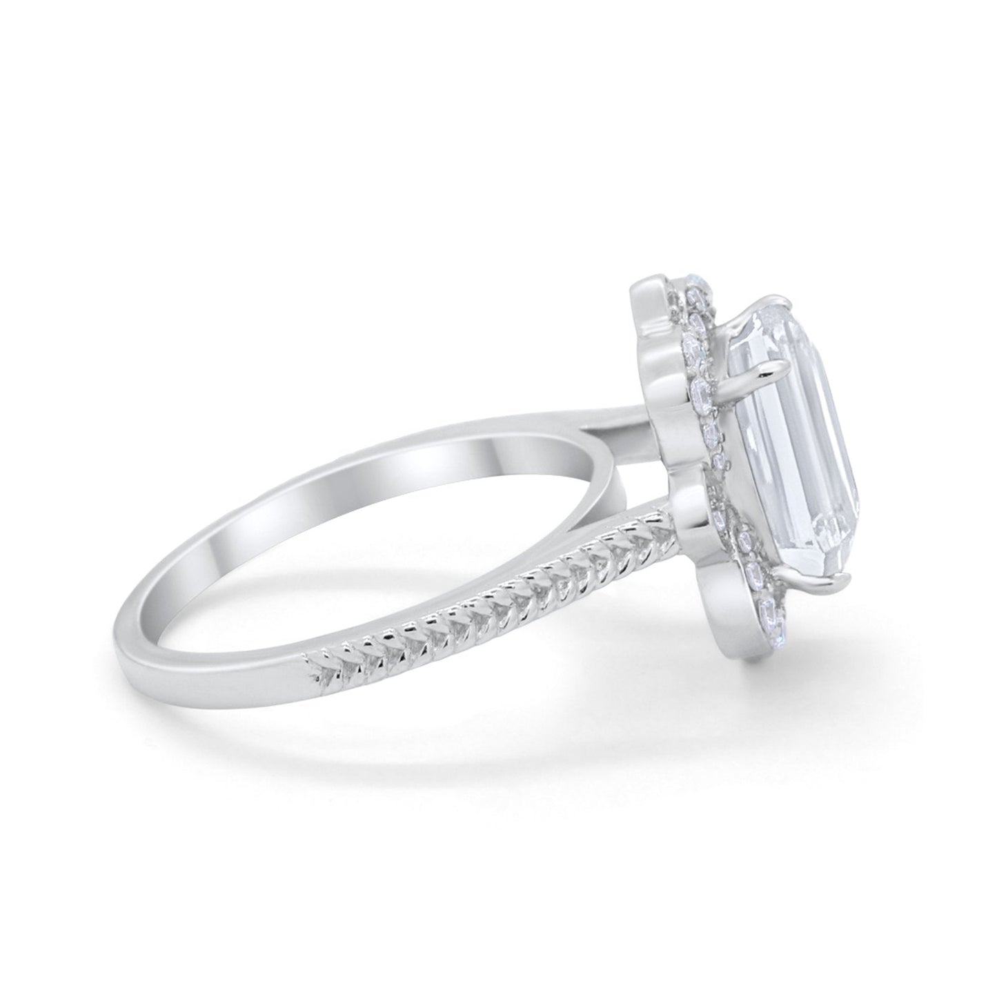 Halo Emerald Cut Engagement Ring Simulated Cubic Zirconia