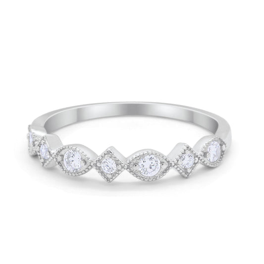 Art Deco Half Eternity Simulated CZ Wedding Ring