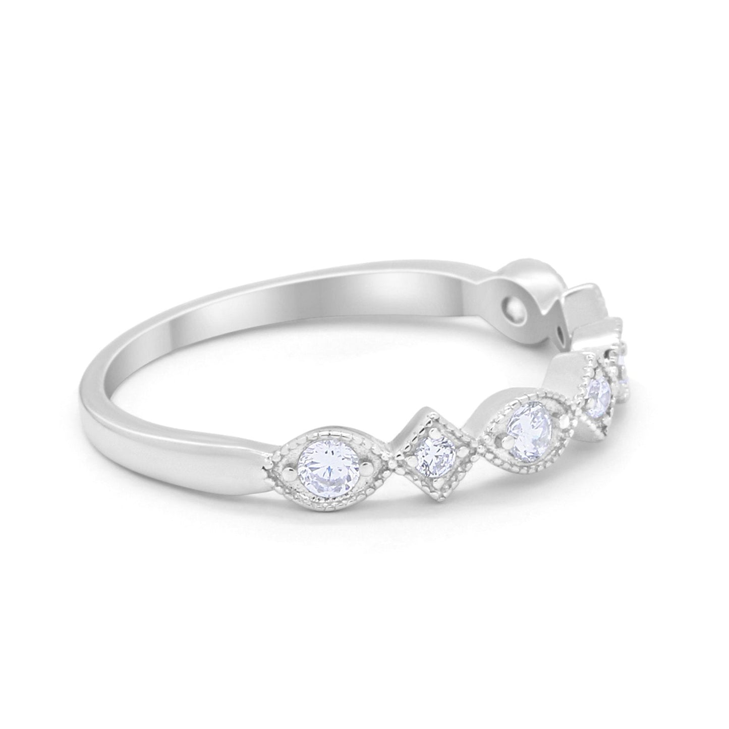 Art Deco Half Eternity Simulated CZ Wedding Ring