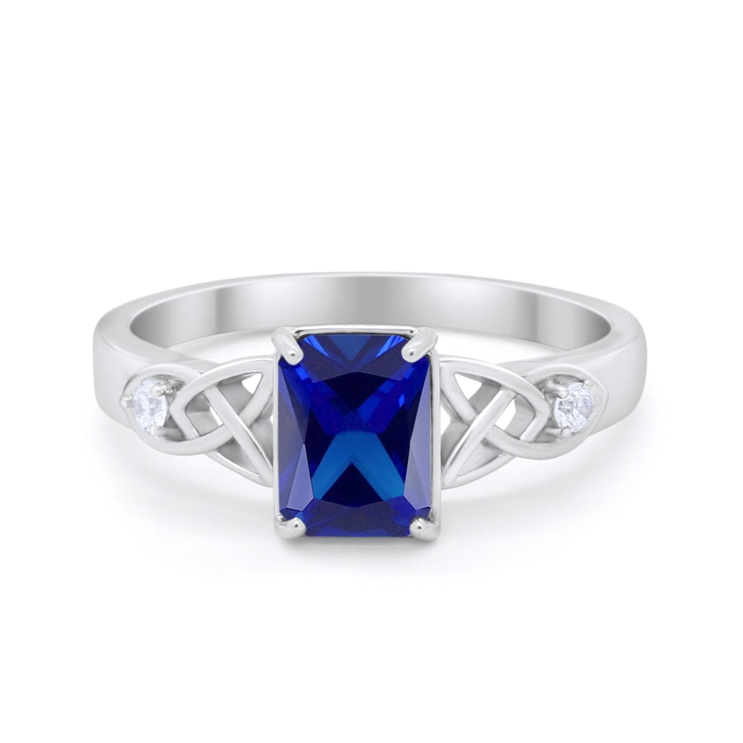 Wedding Ring Emerald Cut Round Simulated Blue Sapphire CZ