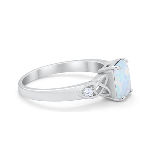 Wedding Ring Emerald Cut Round Lab Created White Opal