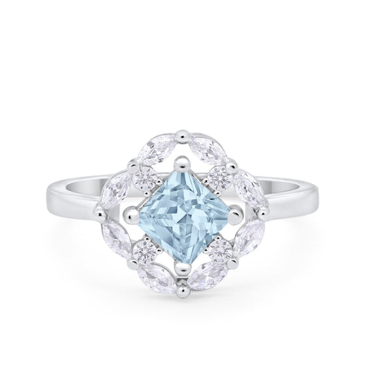 Art Deco Princess Cut Simulated Aquamarine CZ Engagement Ring