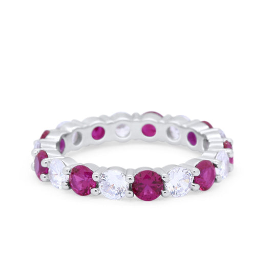 Alternating Wedding Band Ring Round Eternity Simulated Ruby CZ