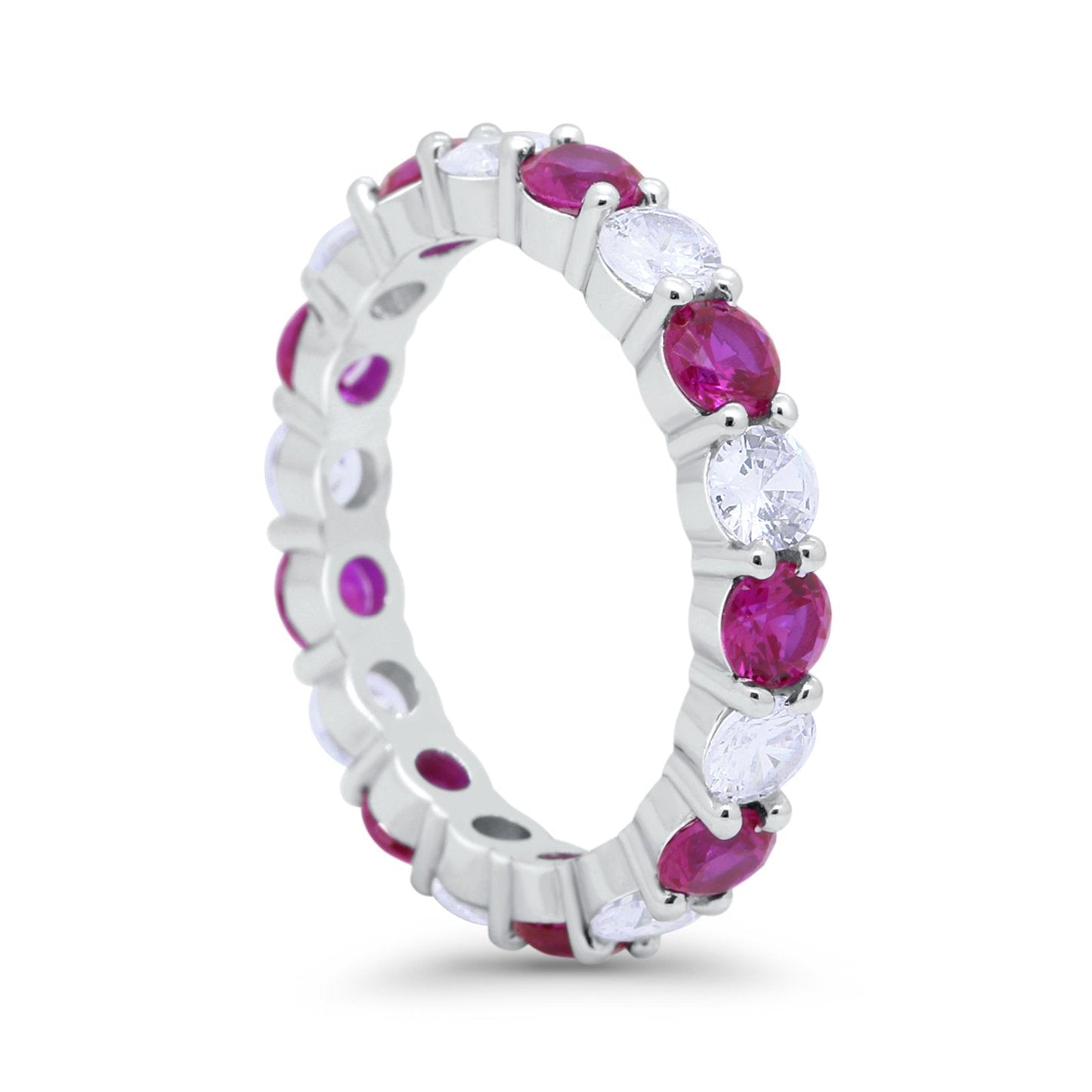 Alternating Wedding Band Ring Round Eternity Simulated Ruby CZ