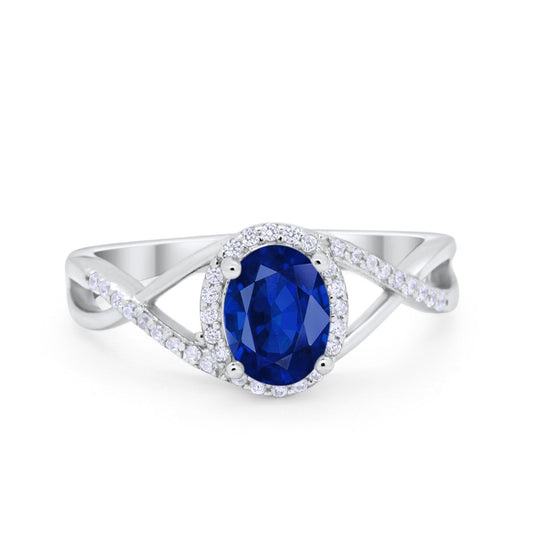 Infinity Shank Oval Engagement Ring Simulated Blue Sapphire CZ