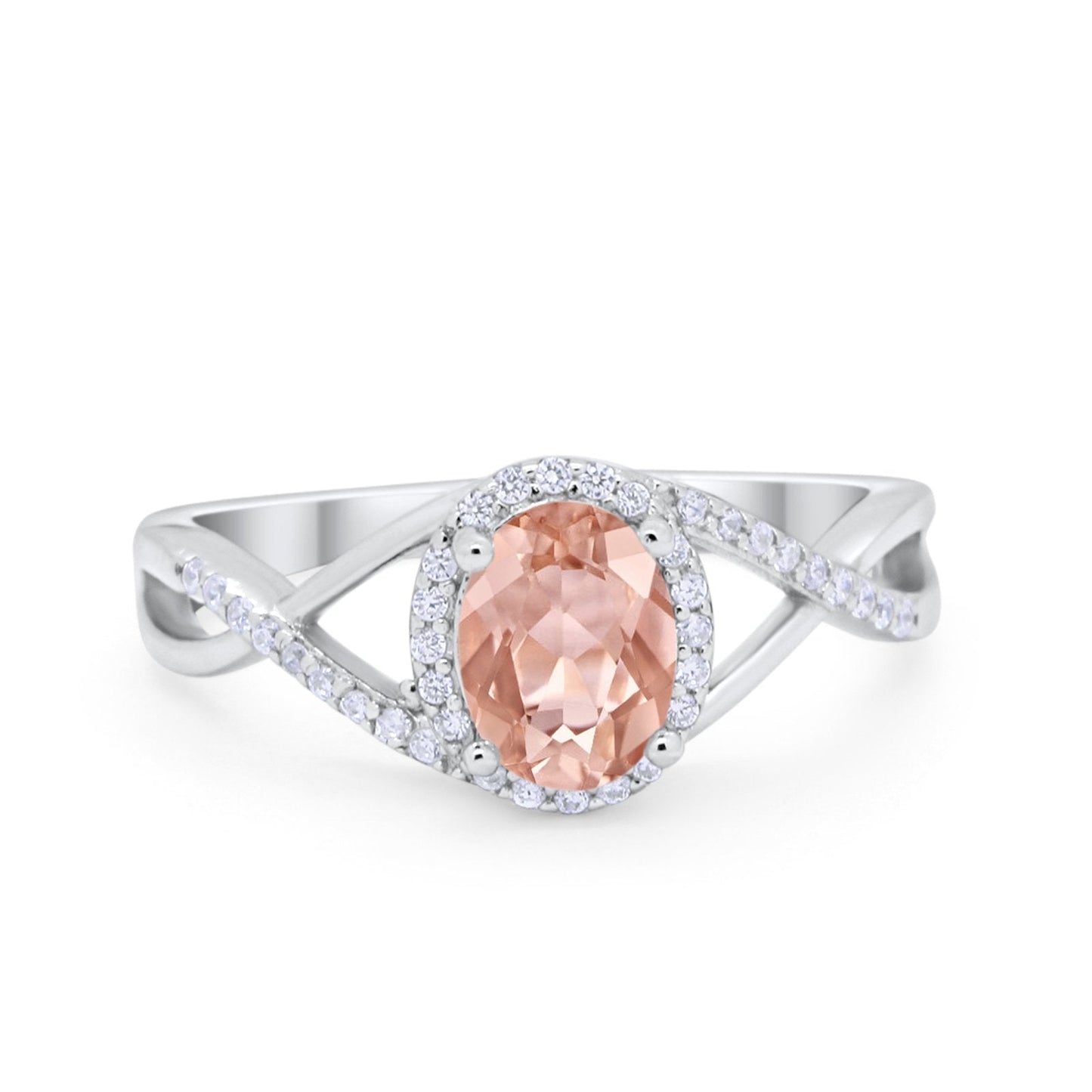 Infinity Shank Oval Engagement Ring Simulated Morganite CZ