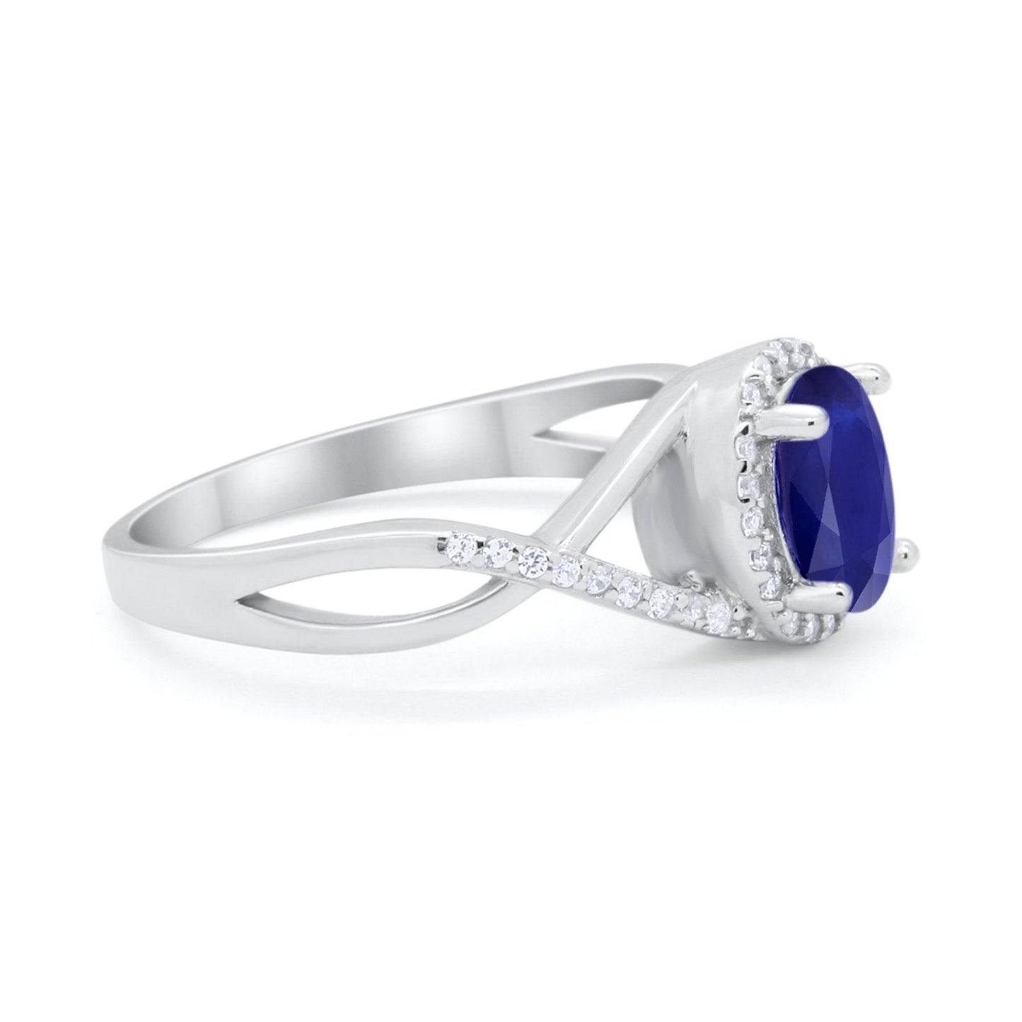 Infinity Shank Oval Engagement Ring Simulated Blue Sapphire CZ