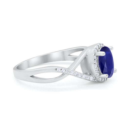 Infinity Shank Oval Engagement Ring Simulated Blue Sapphire CZ