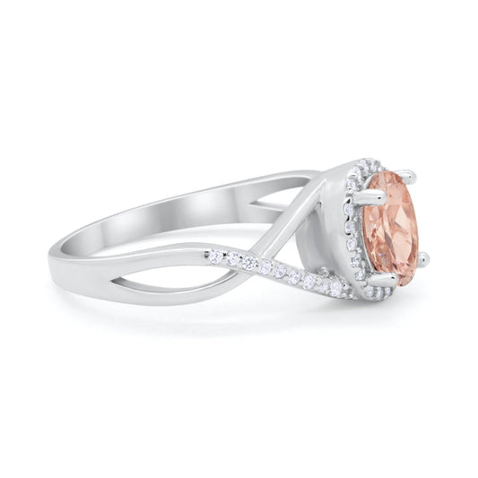 Infinity Shank Oval Engagement Ring Simulated Morganite CZ