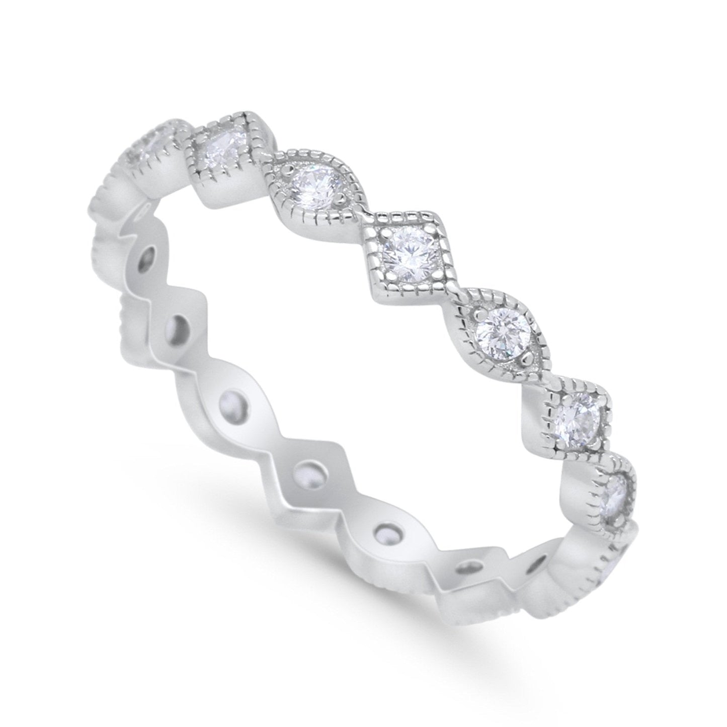 Full Eternity Wedding Band Ring Marquise Round Simulated Cubic Zirconia