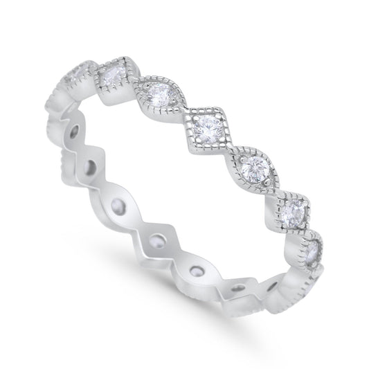 Full Eternity Wedding Band Ring Marquise Round Simulated Cubic Zirconia