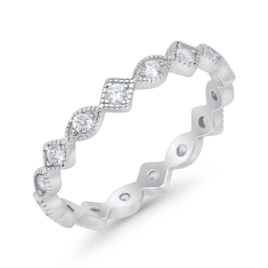 Full Eternity Wedding Band Ring Marquise Round Simulated Cubic Zirconia