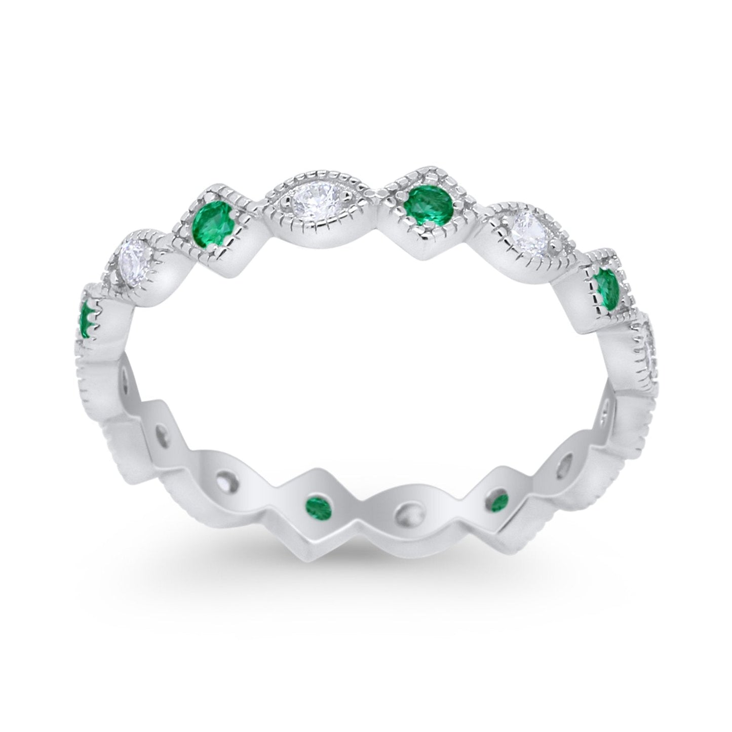 Full Eternity Wedding Band Ring Marquise Round Simulate Green Emerald CZ