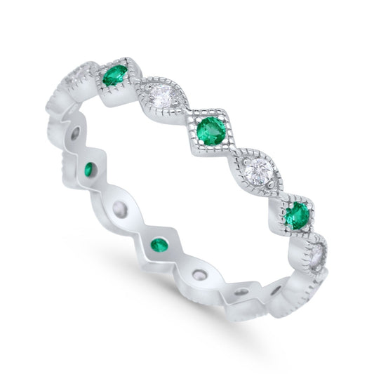 Full Eternity Wedding Band Ring Marquise Round Simulate Green Emerald CZ