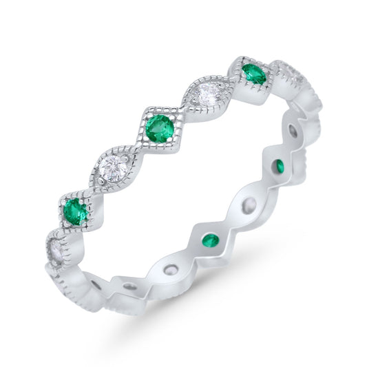 Full Eternity Wedding Band Ring Marquise Round Simulate Green Emerald CZ