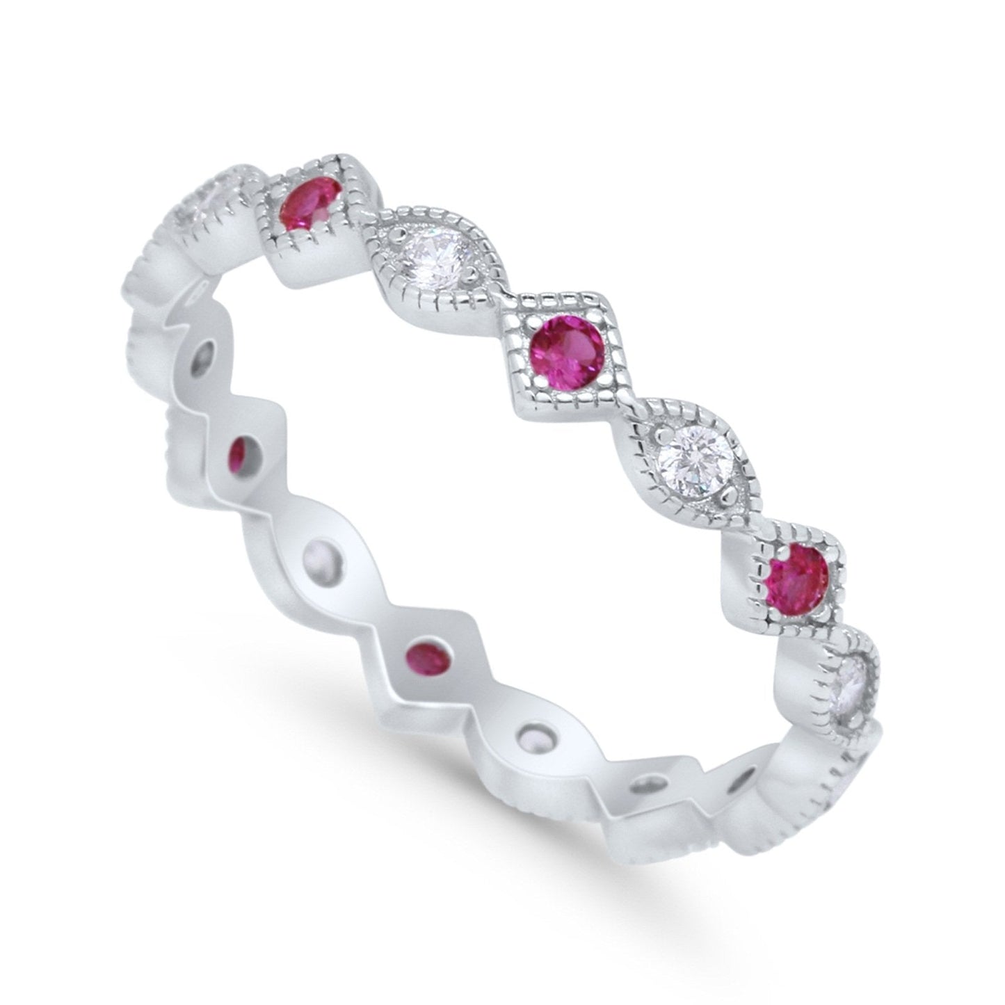 Full Eternity Wedding Band Ring Marquise Round Simulated Ruby CZ