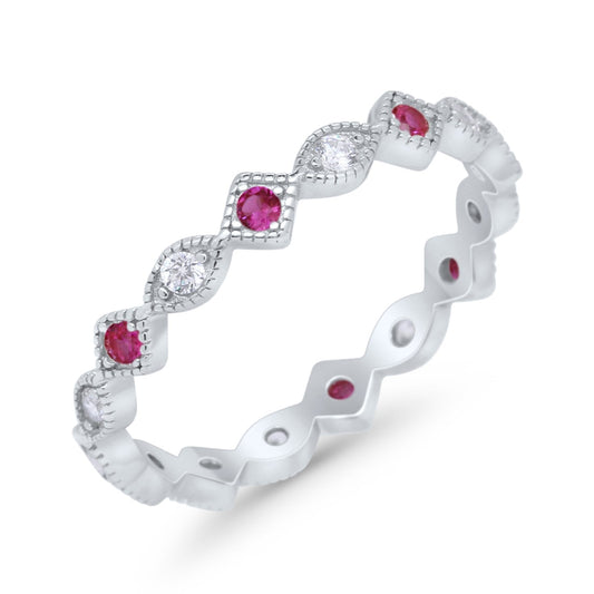 Full Eternity Wedding Band Ring Marquise Round Simulated Ruby CZ