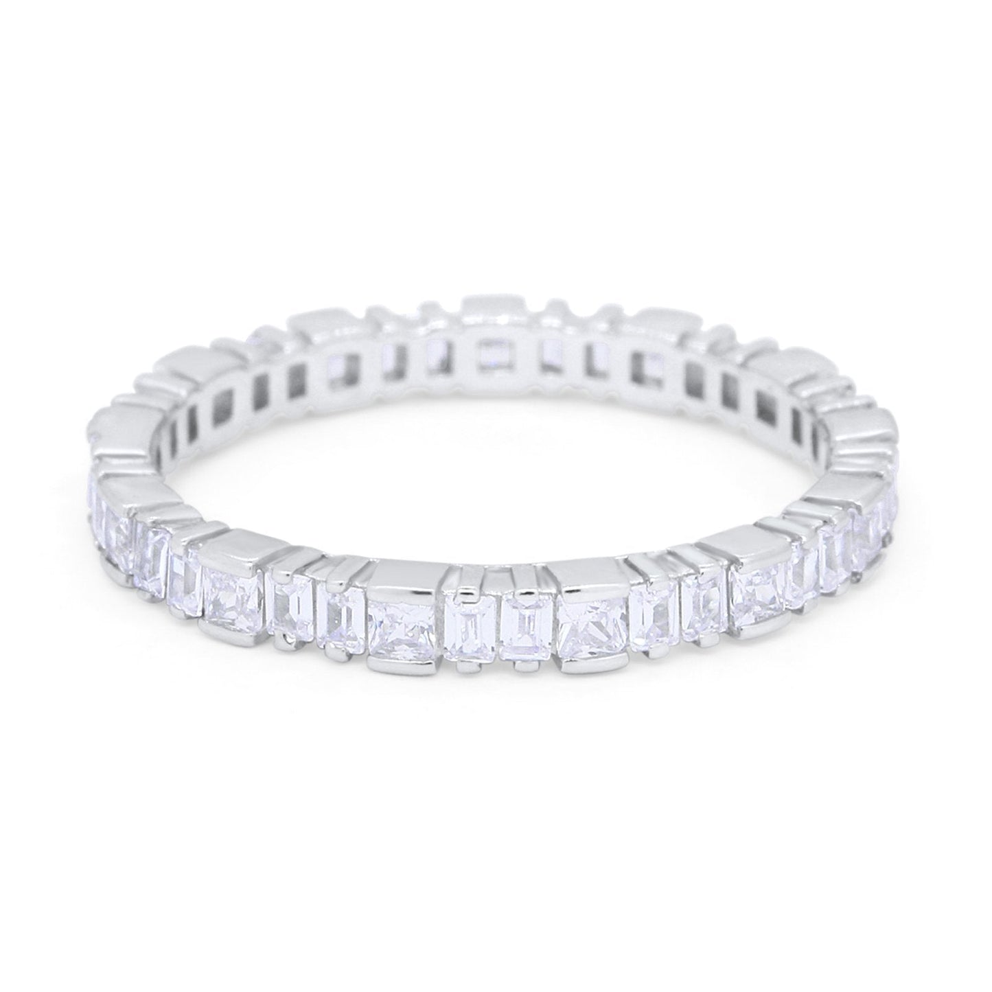 Baguette Princess Full Eternity Wedding Band Ring Round Simulated Cubic Zirconia