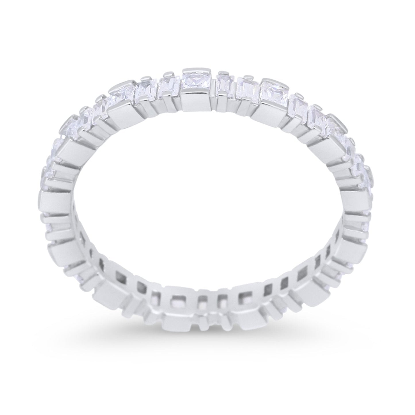 Baguette Princess Full Eternity Wedding Band Ring Round Simulated Cubic Zirconia