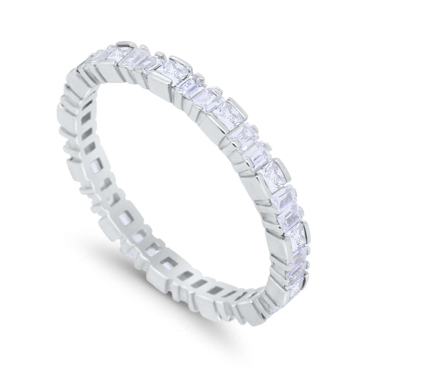 Baguette Princess Full Eternity Wedding Band Ring Round Simulated Cubic Zirconia