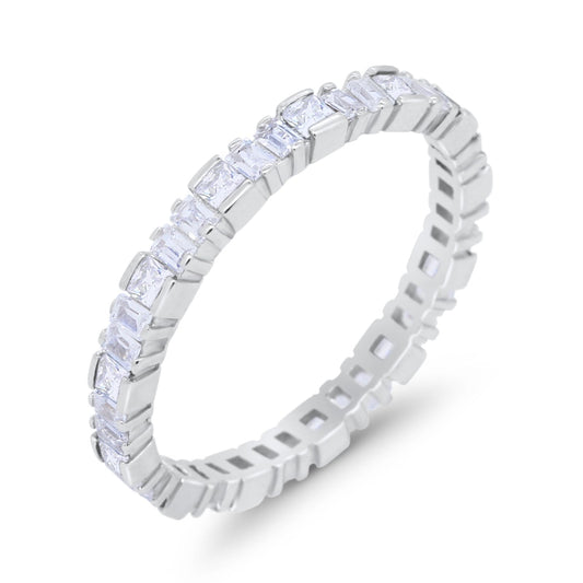 Baguette Princess Full Eternity Wedding Band Ring Round Simulated Cubic Zirconia