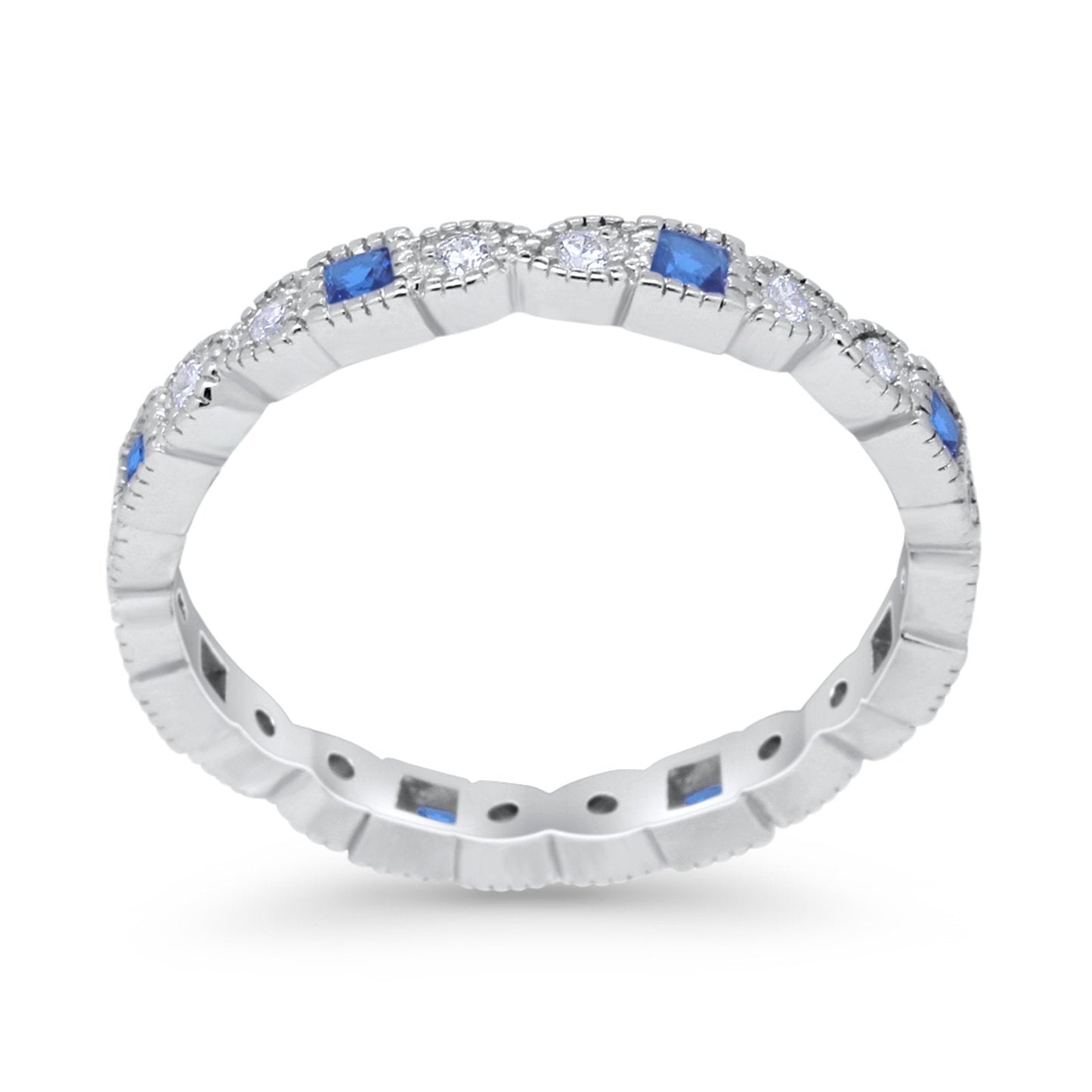 Eternity Bands Wedding Ring Simulated Blue Sapphire CZ