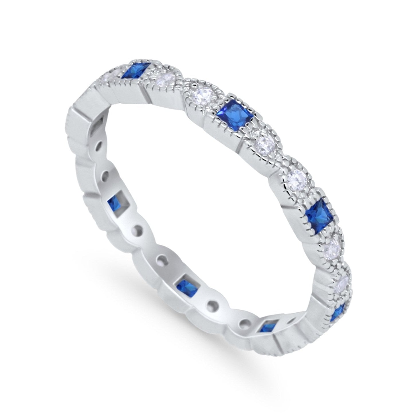 Eternity Bands Wedding Ring Simulated Blue Sapphire CZ