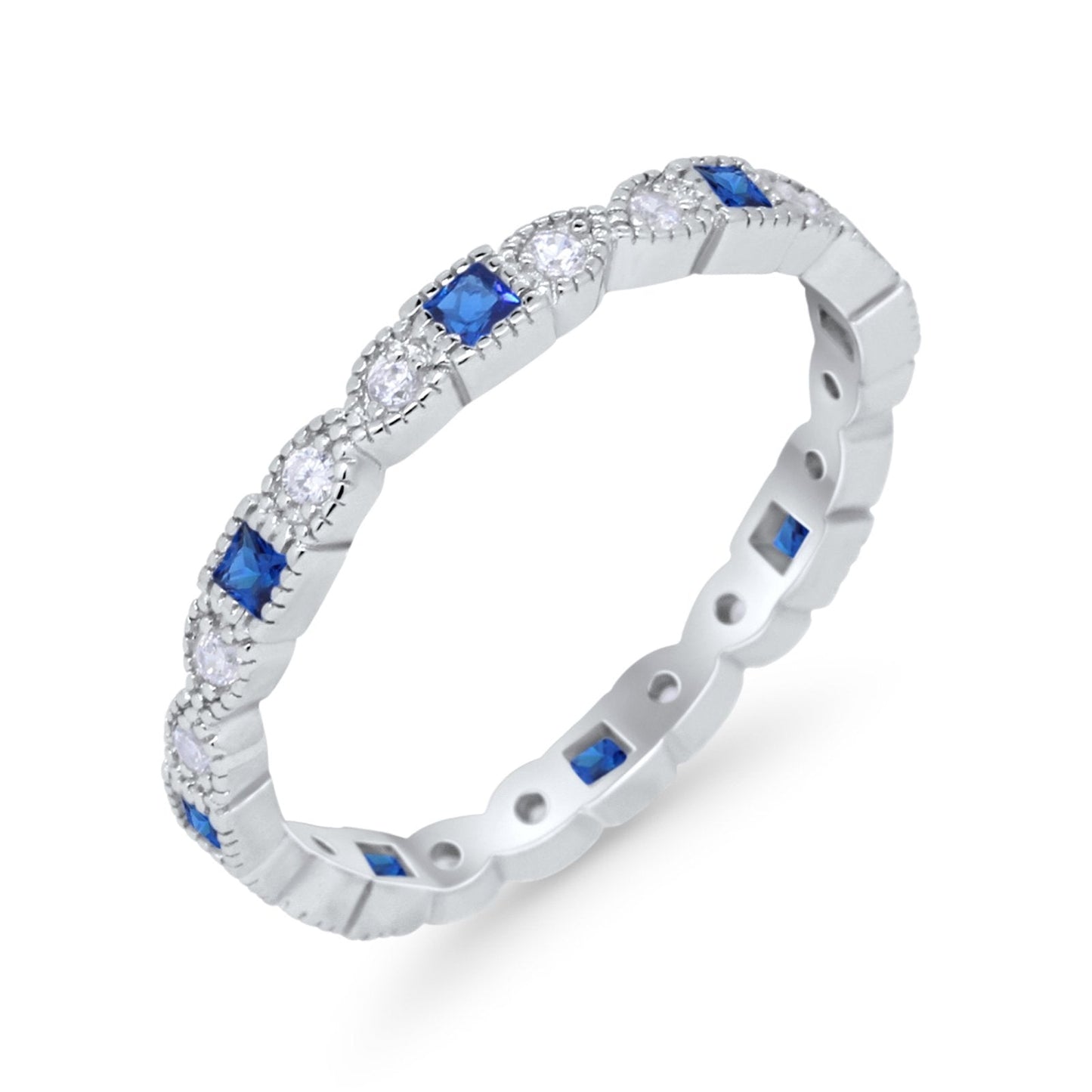 Eternity Bands Wedding Ring Simulated Blue Sapphire CZ