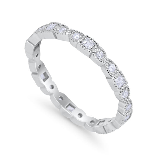 Eternity Bands Art Deco Wedding Ring Simulated CZ