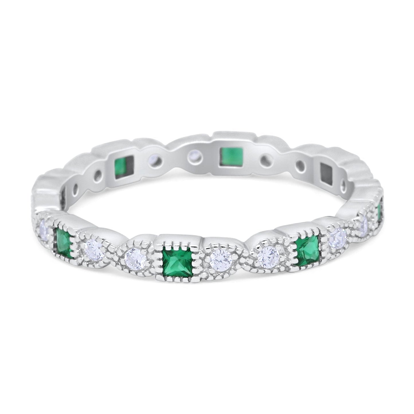 Eternity Bands Art Deco Wedding Ring Simulated Green Emerald CZ