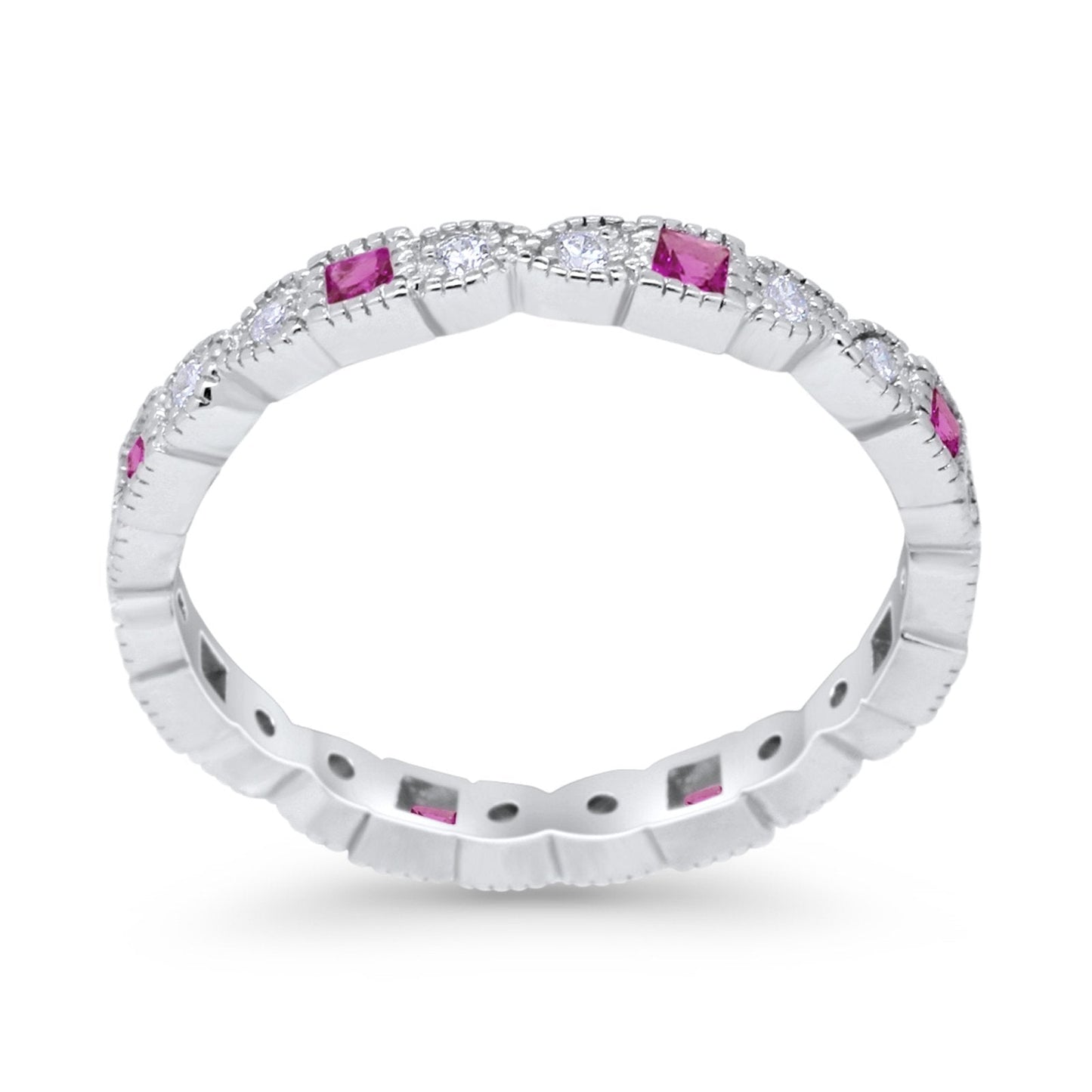 Eternity Bands Art Deco Wedding Ring Simulated Ruby CZ