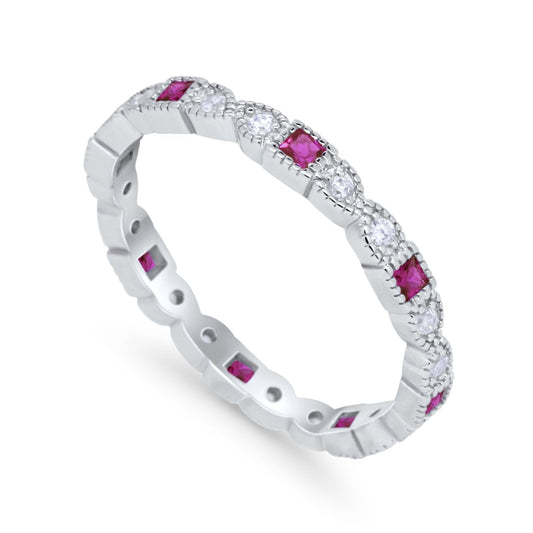 Eternity Bands Art Deco Wedding Ring Simulated Ruby CZ