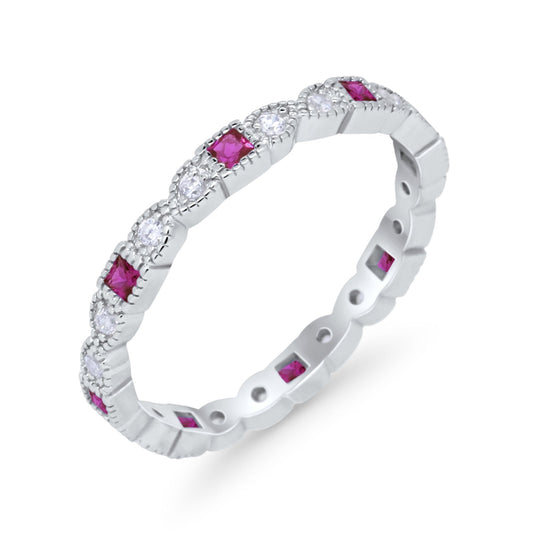 Eternity Bands Art Deco Wedding Ring Simulated Ruby CZ