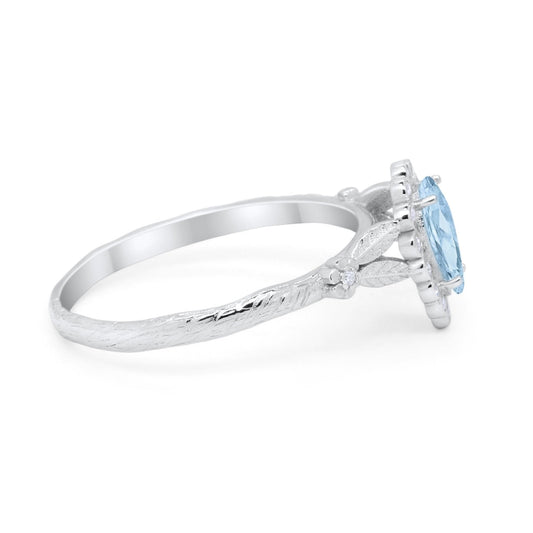 Teardrop Simulated Aquamarine CZ Engagement Ring