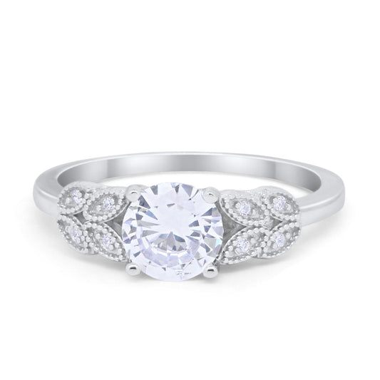 Art Deco Flower Style Engagement Bridal Ring Round Simulated CZ