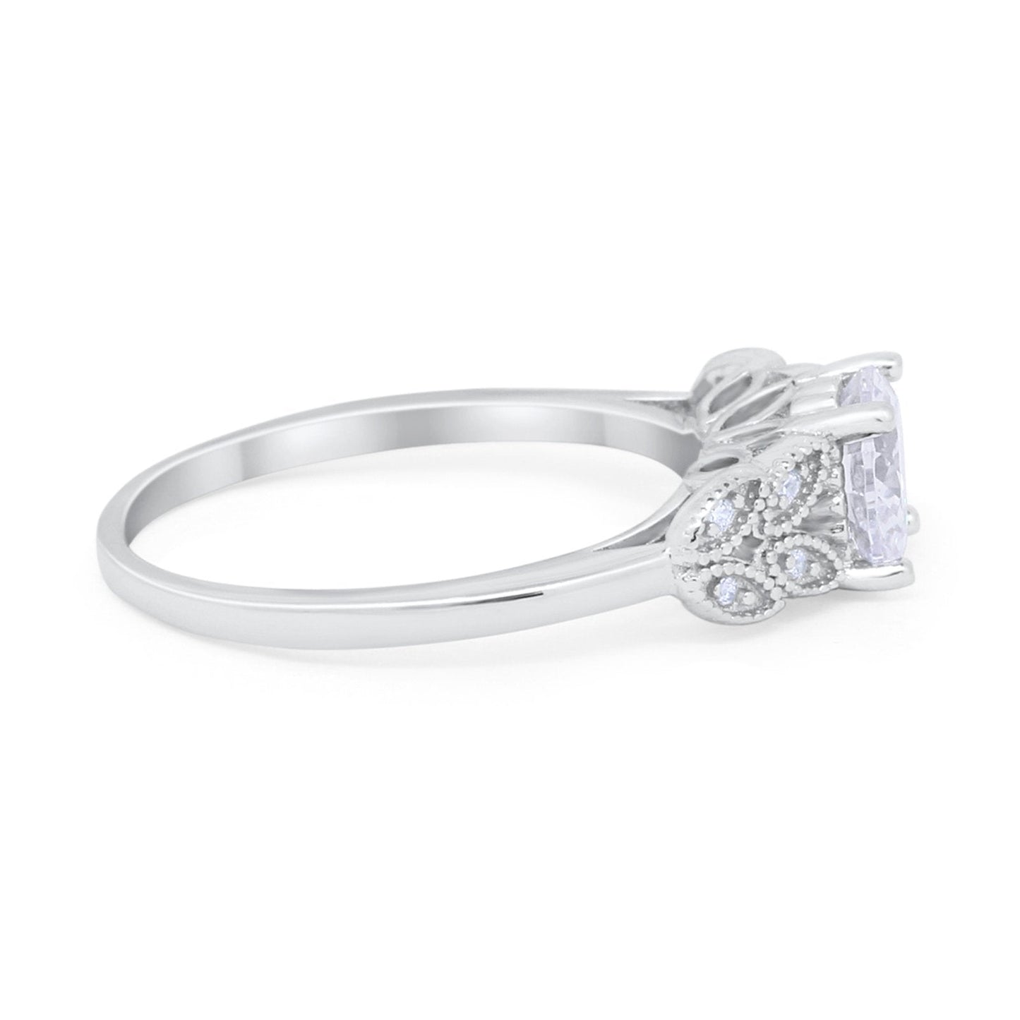 Art Deco Flower Style Engagement Bridal Ring Round Simulated CZ