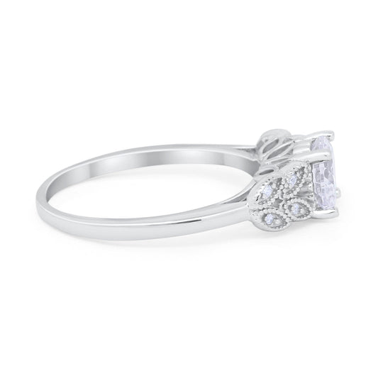 Art Deco Flower Style Engagement Bridal Ring Round Simulated CZ