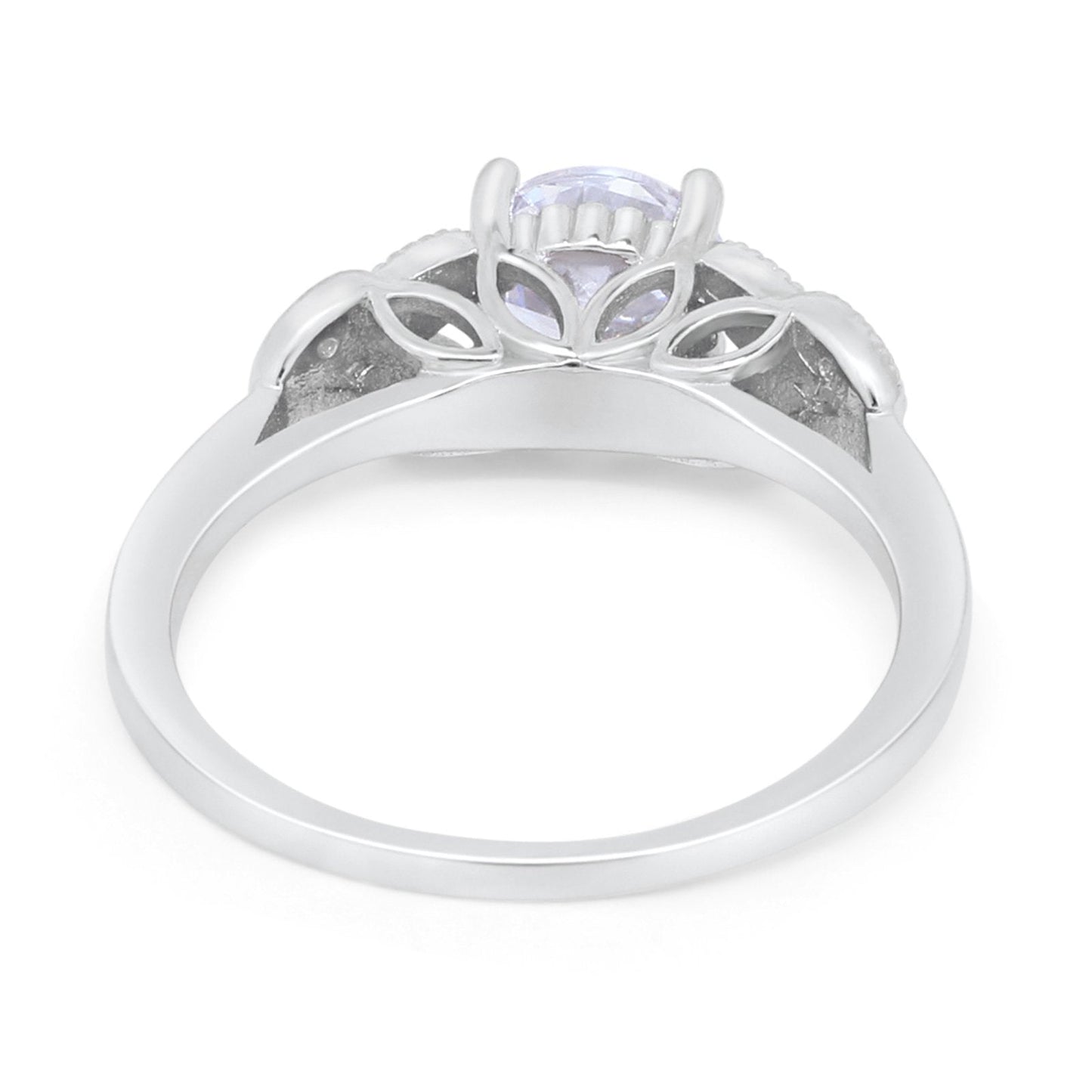 Art Deco Flower Style Engagement Bridal Ring Round Simulated CZ